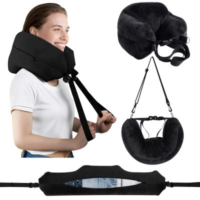 Cómoda almohada de viaje, almohada ajustable en forma de U para el cuello, funda de almohada portátil rellenable multifuncional lavable para avión