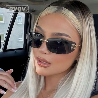 Nuevas Gafas de Sol Cuadradas de Metal Curvado sin Marco para Mujer, Gafas de Sol sin Montura con Corte Personalizado, Diseño de Marca de Moda, Estilo Punk Y2K