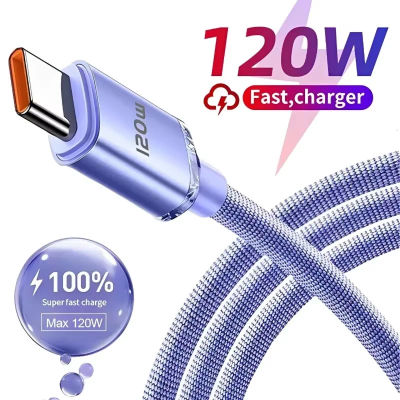 Cable USB tipo C de carga súper rápida de 120W 6A, cargador de teléfono, Cable de datos USB para Xiaomi 17 Pro Max 15 Realme Huawei, Cable de carga rápida