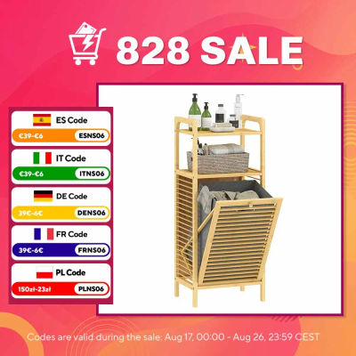 HOMCOM Mueble Ropa Sucia de Bambú Bolsas de Ropa Extraíbles y Lavables con Asa Estantes Abiertos Natural