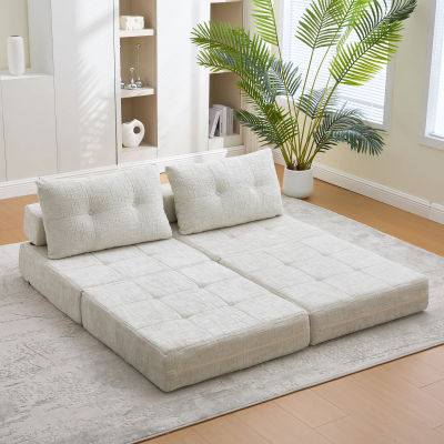 Sillón individual convertible con colchón y almohada plegables, chenilla, beige