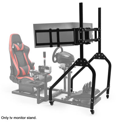 Soporte triple para monitores Minneer Racing con ruedas de freno para monitores de 27 a 65 pulgadas, altura e inclinación ajustables, base en forma de A para simulador de vuelo y conducción.