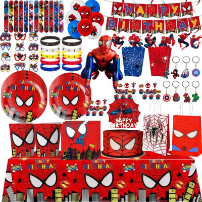 Suministros para Fiesta de Cumpleaños con Figuras de Dibujos Animados, Mantel, Platos y Vasos Rojos de Spiderman, Decoración para Fiesta Infantil, Regalo para Baby Shower
