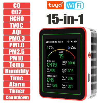 monitor de calidad homeairTuya WiFi 15 en 1 Pantalla TFT portátil AQI PM0.3 PM1.0 PM2.5 PM10 CO CO2 TVOC HCHC Tester APP Co 이