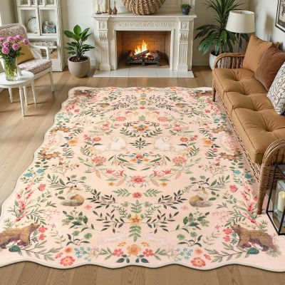 Alfombra con estampado nórdico de plantas y animales para sala de estar, alfombra para dormitorio, lavable a máquina, ligera, de lujo, para mesa de centro, Tapis suave