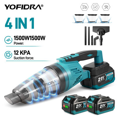 YOFIDRA-aspiradora eléctrica 4 en 1, 1500W, 12KPA, inalámbrica, herramientas de limpieza para el hogar y el coche con 3 uds de filtro para Pin de batería Makita