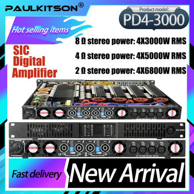 Amplificador de Potencia Profesional Paulkitson PD4-3000 de 4 Canales y 3000W a 8 Ohmios para DJ, Subwoofer y Altavoces Line Array