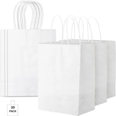 30 bolsas de regalo de fiesta de papel blanco con para cumpleaños, bodas, baby shower, perfectas para regalos de fiesta para niños y adultos