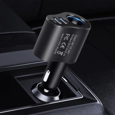 Cargador de coche USB 3 en 1, adaptador divisor de coche de 12v/24v, salida de carga doble rápida, cargador de teléfono multifuncional inteligente para coche de 80w