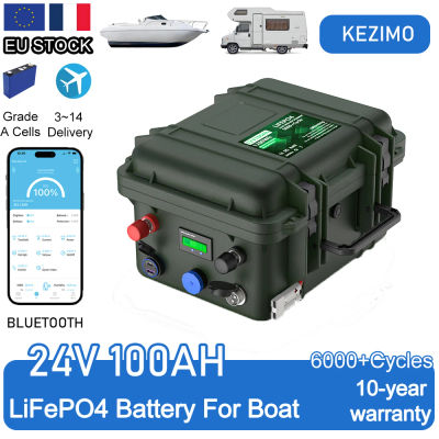 Batería LiFePO4 24V 100AH 25.6V, Batería de Litio con Más de 6000 Ciclos, con Bluetooth BMS, Celdas Grand A, para Barco/RV, Stock en la UE