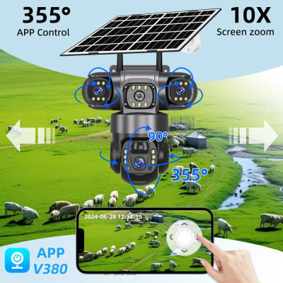 Cámara de Energía Solar con Tarjeta SIM 4G, Triple Lente, Detección Humana PIR, Monitor de Video de Vigilancia CCTV, Batería Integrada, V380 Pro