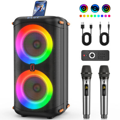 Máquina de Karaoke con 2 micrófonos inalámbricos, Altavoz de Karaoke portátil Bluetooth 5.3 para fiestas en casa al aire libre, Sistema PA para adultos