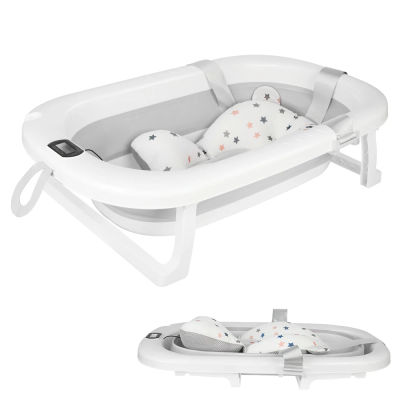 Bañera plegable para bebé con alfombrilla de baño, bañera para bebé con termómetro integrado, bañera portátil para bebés de 0 a 36 meses