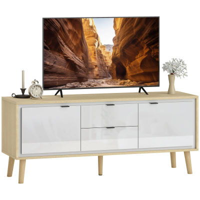 Mueble para TV HOMCOM de 120 cm, 2 puertas de alto brillo, soporte para TV de hasta 55 pulgadas, 2 cajones silenciadores, estantes ajustables, estilo moderno, mueble para TV para salón, dormitorio,