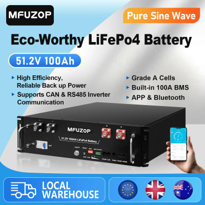 Batería LiFePO4 MFUZOP 51.2V 100Ah 5.12KWh con Celdas de Grado A, BMS Integrado de 100A, Vida Útil de Más de 6000 Ciclos, con Aplicación Bluetooth