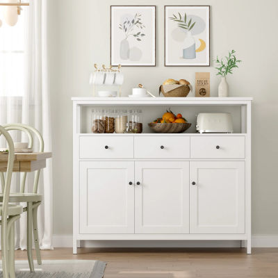 Getone Aparador Cocina 108 CM Mueble Aparador Aparador Comedor con 3 cajones y 3 Puertas Mueble Almacenaje Auxiliar Estante Ajustable para Baño Salón Blanco 108x38x98,5cm