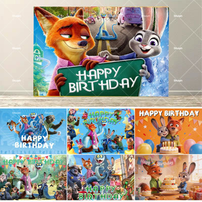 Decoración de Fiesta de Cumpleaños de Zootopia, Fondo con Judy y Nick, Decoraciones para Niños, Artículos para Fiestas, Pancarta para Bautizo de Bebés, Regalos
