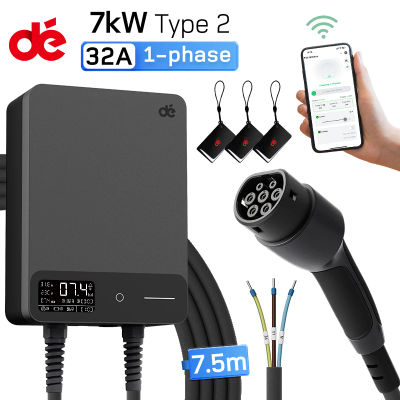 dé Wallbox 7.4kW Con Aplicación Tipo 2 32A Monofásica , Cargador coche eléctrico Cable de 5m 7.5m 10m 12.5m 15m RCD Tipo A 30 mA AC + 6 mA DC, Cargador ev EVSE