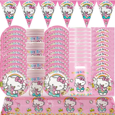 Kit de Vajilla para Fiesta de Cumpleaños de Hello Kitty, Decoración de Hello Kitty, Mantel, Tazas, Platos, Recuerdos para Baby Shower de Hello Kitty