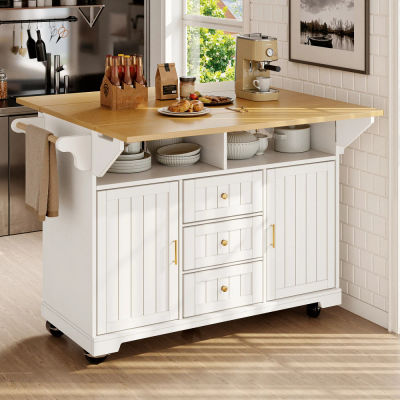 Carrito de Cocina con Ruedas 120x40-80x95cm, Mueble Buffet Extensible Negro y Blanco con Toallero y Estante para Especias