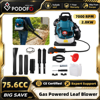 Soplador de hojas a gasolina Podofo 2800KW 75.6CC de 4 tiempos, 7000 RPM, soplador de aire eléctrico, aspiradora de jardín con tanque de 1.9L para el cuidado del césped, eliminación de nieve y