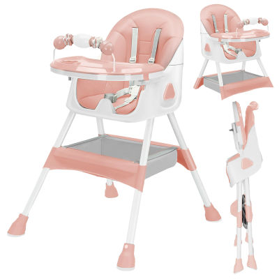 Trona para bebé 3 en 1, trona plegable y ajustable para bebés con bandeja extraíble, cinturón de seguridad, reposapiés y ruedas