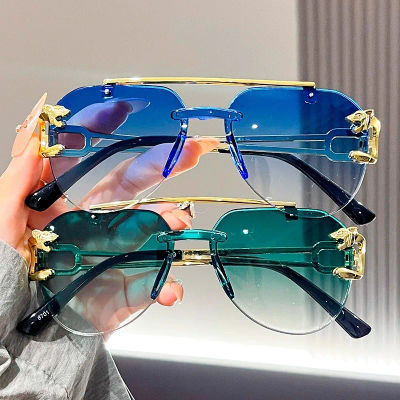 Gafas de sol biseladas sin marco Ojos de rana Color degradado Protección UV Gafas de sol de gran tamaño