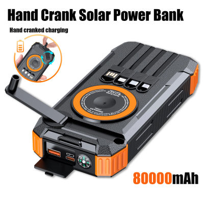NUEVO Banco de Energía Solar 2026 de 80000mAh y 22.5W, Magnético, Inalámbrico, con Manivela y Cable, Cargador Portátil para Acampar al Aire Libre