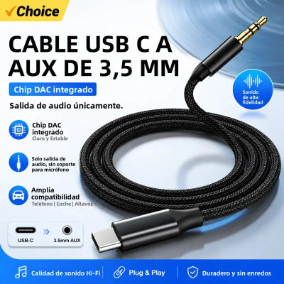 Cable de Audio USB C a AUX de 3.5mm con DAC Integrado, Adaptador Tipo-C a Conector AUX, Salida de Audio para Teléfonos USB-C, AUX de Auto, Altavoces
