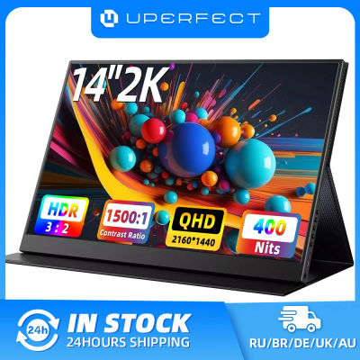 Monitor portátil UPERFECT 2K de 14" con pantalla externa QHD de 2160 x 1440 y altavoces duales, segunda pantalla HDR FreeSync para computadora portátil, teléfono, consola de juegos