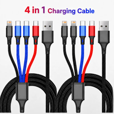 Cable de Carga Rápida USB C 4 en 1, Cable Cargador Micro USB Tipo C 3 en 1 para iPhone, Samsung, Xiaomi, Huawei, Cable de Teléfono Trenzado de Nailon