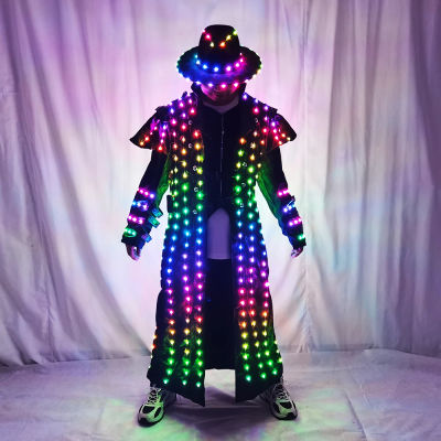 Disfraz de Robot LED, chaqueta de escenario, traje de bailarina con láser para Cosplay, fiesta en club nocturno, baile de hombre
