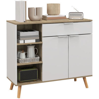 Mueble de Cocina Homcom, Aparador con 1 Cajón, 1 Puerta Doble, 3 Estantes Ajustables, 95 x 35 x 85 cm, Blanco