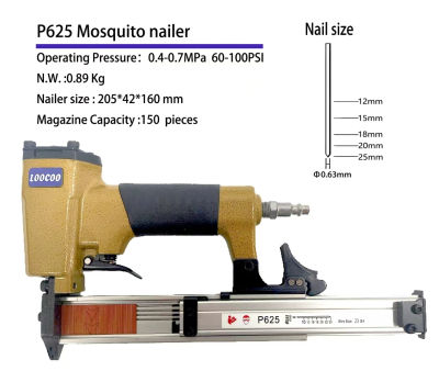 Clavadora Neumática P625 23Ga, Pistola de Clavos Pequeña para Muebles, Tableros de Madera e Instalación de Zócalos