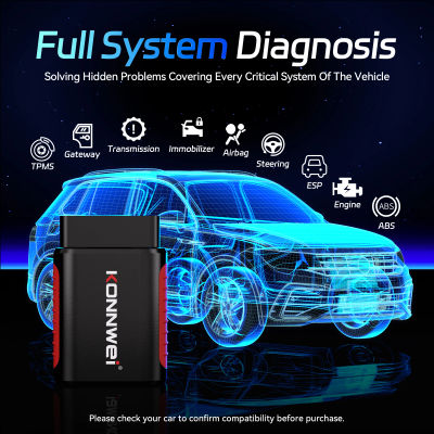 Escáner OBD2 de Sistema Completo KONNWEI KDIAG, Herramienta de Diagnóstico de Automóviles por Bluetooth, Lector de Códigos de Error de Motor, Transmisión, SRS y ABS