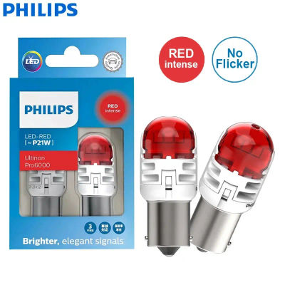 Philips-bombilla LED de freno trasero para coche, luz de freno roja, sin Flash, sin errores, Ultinon Pro6000, P21W, 1156, BA15s, 11498RU60X2