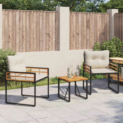Conjunto de muebles de jardín para exterior de 3 piezas con cojines color crema