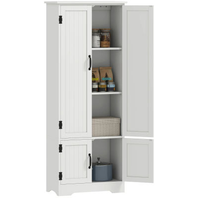 HOMCOM Aparador de cocina, mueble de cocina contemporáneo con múltiples espacios de almacenamiento, 2 armarios, 3 estantes, MDF y aglomerado, blanco