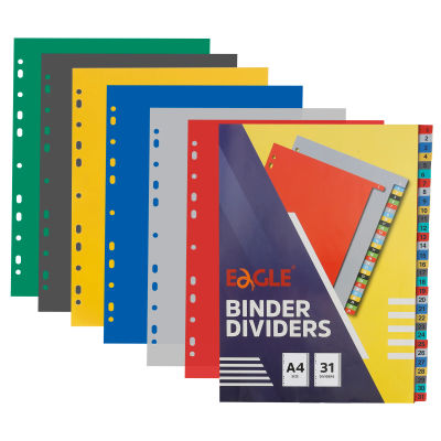 Divisor de índice de carpeta EAGLE A4 con pestañas, 31 piezas multicolor apto para carpeta de anillas 2/3/4/11 y divisores de cuaderno de hojas sueltas
