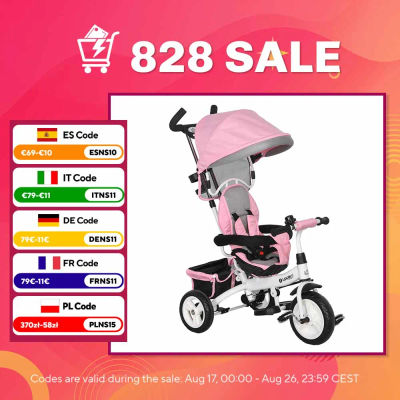 HOMCOM Triciclo para Bebés 6 en 1 con Toldo Plegable Cinturón de Seguridad Rosa