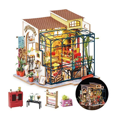 Kit de Casa de Muñecas DIY Rolife, Mini Casa con Muebles y Accesorios, Escala 1:24, Kit de Manualidades, Tienda de Flores de Emily