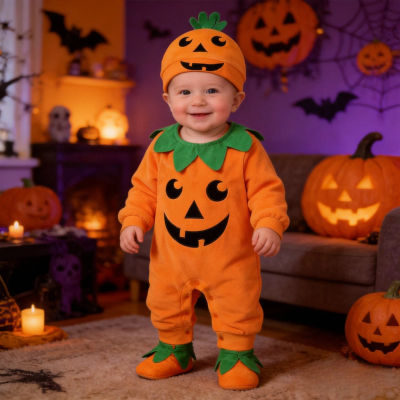 Mono para bebés, niñas y niños, disfraz de calabaza de Halloween, mono sin mangas para niños pequeños, ropa de otoño e invierno para recién nacidos