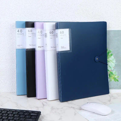 Carpeta de archivos A4 con bolsillo para folletos, de PP, alta transparencia e impermeable, 40/60 bolsillos, adecuada para documentos y papeles de tamaño A4, 1 unidad