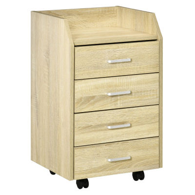 Vinsetto Cajonera de Oficina Mueble Auxiliar para Archivos con 4 Cajones Encimera Superior de Almacenaje 4 Ruedas y 2 Frenos