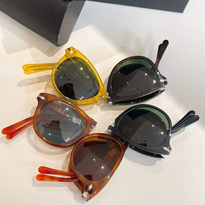 Gafas de Sol Plegables de Moda Vintage de Lujo 714-S, Estilo Académico Ovalado Retro, Lentes de Acetato, Hechas a Mano, Unisex, Calidad A+