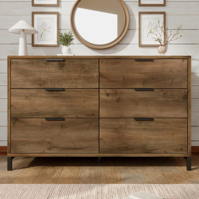 COMHTOM Aparador de color roble oscuro de 120x40x76 cm con 6 cajones espaciosos, utilizable como mueble alto para dormitorio