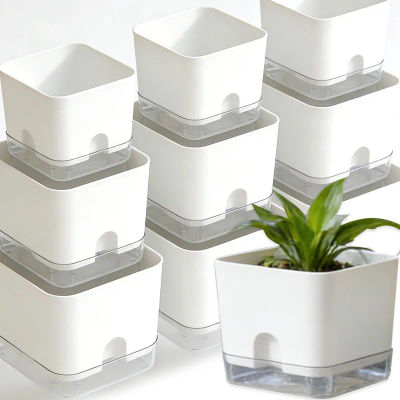 Maceta blanca de autorriego, cuadrada, de doble capa, para plantas de interior y exterior, para decoración del hogar, balcón y jardín.
