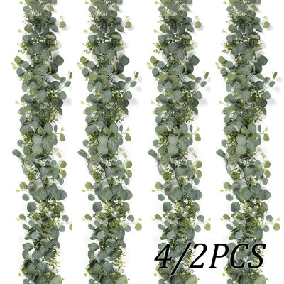 Guirnalda colgante de eucalipto Artificial, flores blancas, enredaderas, plantas falsas para arco de boda, pared, fiesta en casa, decoración navideña, 1/2/4 Uds.