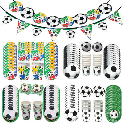 Juego de Vajilla Desechable con Temática de Fútbol, Platos de Papel, Vasos, Servilletas, Decoración para Fiestas de Cumpleaños, Baby Shower, Deportes, Fútbol para Niños
