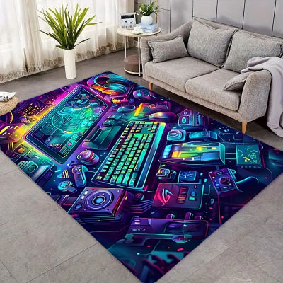 Alfombra de Franela Cyberpunk para Juegos, Alfombra de Neón para Teclado y Ratón de Esports, Tapete Antideslizante para Dormitorio y Sala de Estar